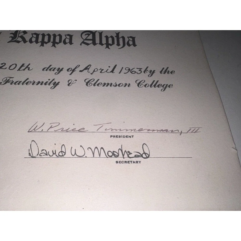 1963 Clemson Delta Kappa Alpha Certificate 1967 Navy Discharge Document Lot